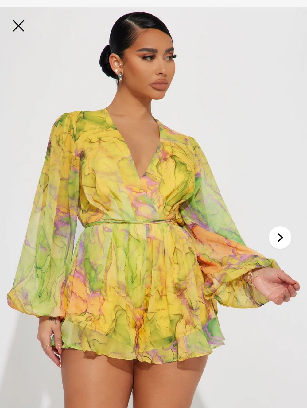 Sexy fashion Nova Yellow Marble Print Chiffon Romper